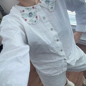 Nicole benisti x point zero cotton floral embroidered collar blouse